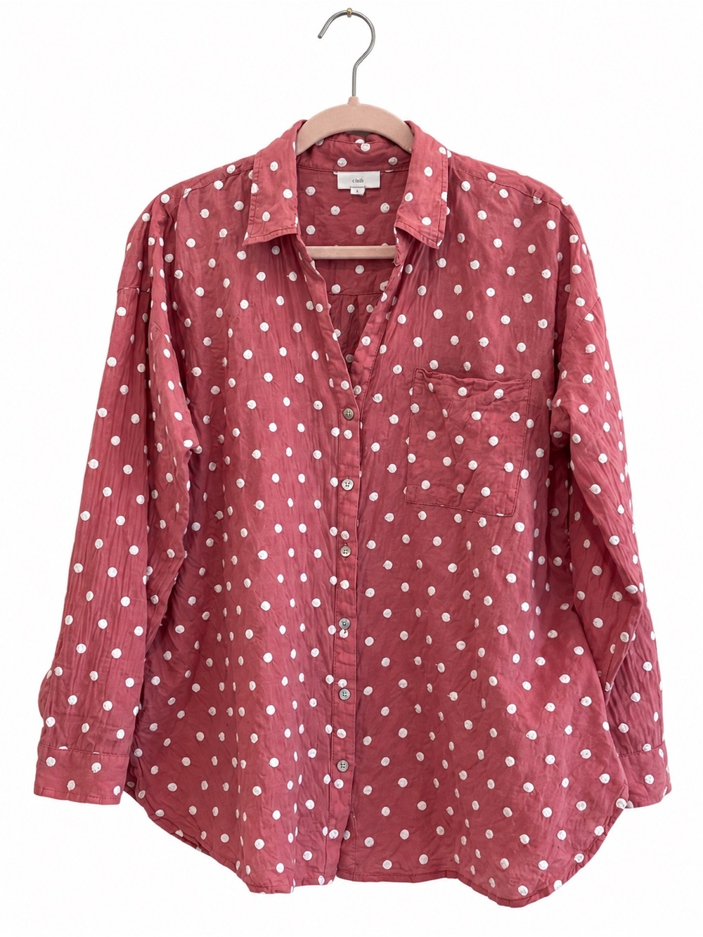 J.Jill Embroidered Polka Dot Button Up Shirt L Coral Pink 100% Cotton